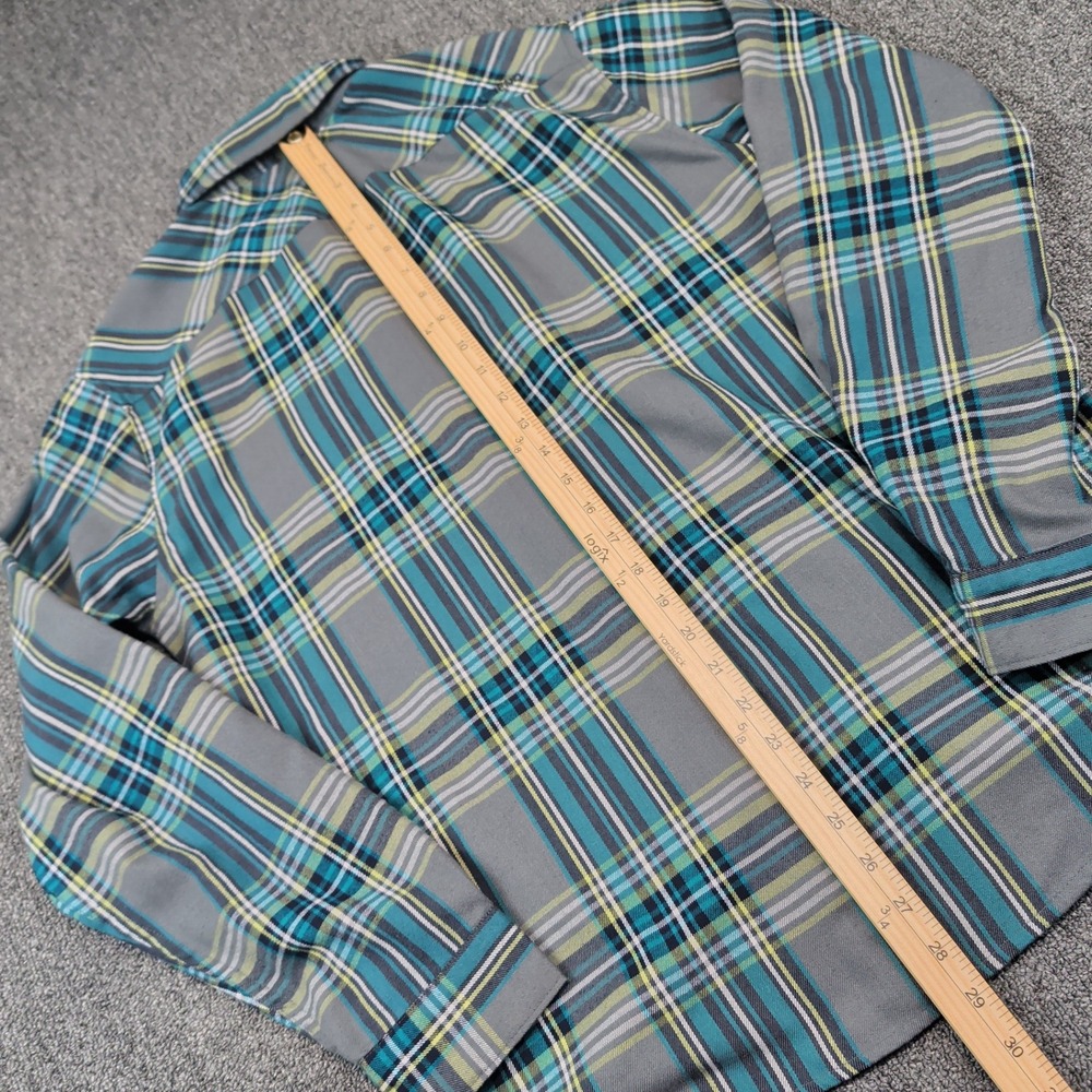 Ascend Gorpcore Plaid Button Down Shirt Medium Teal Grey Hiking Outdoor Trail - Picture 7 of 9